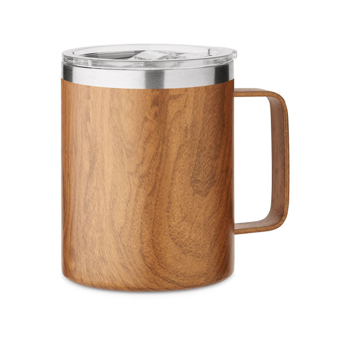Mug tal-istainless steel b'ħajt doppju b'għatu li jiżżerżaq