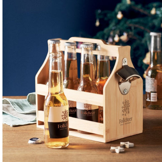 Bamboo Carry Crate with Built-in Bottle Opener