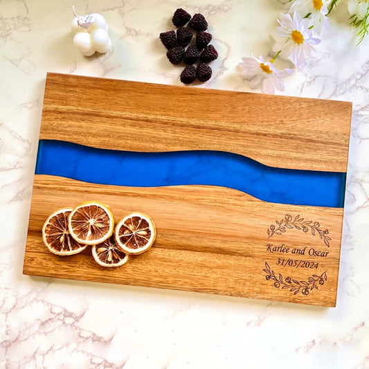 Acacia Cutting Board with Epoxy Resin Detail