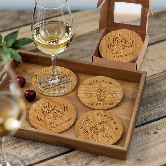 Engraved Bamboo Coaster Set — Round (Set of 6)