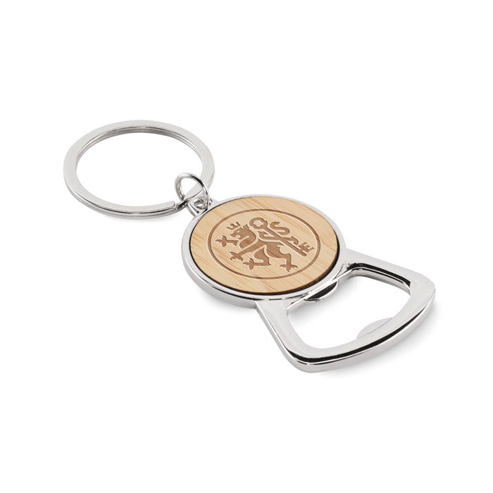 Bamboo Accent Bottle Opener Key Ring