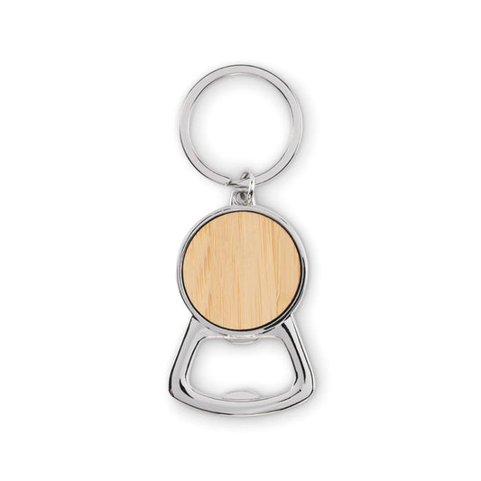 Bamboo Accent Bottle Opener Key Ring