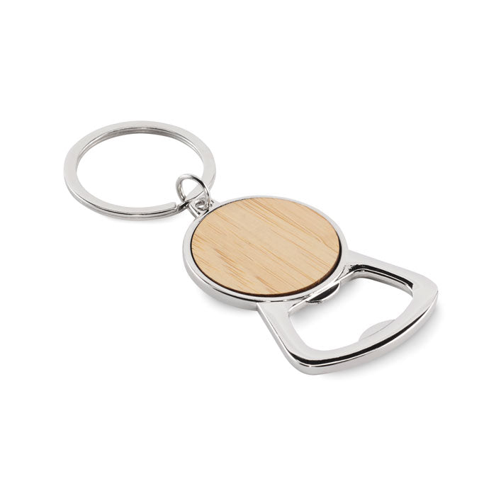 Bamboo Accent Bottle Opener Key Ring
