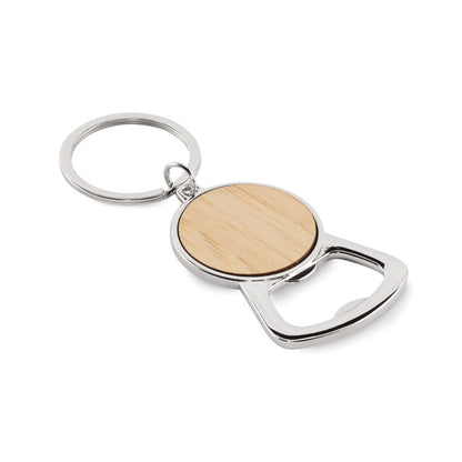 Bamboo Accent Bottle Opener Key Ring