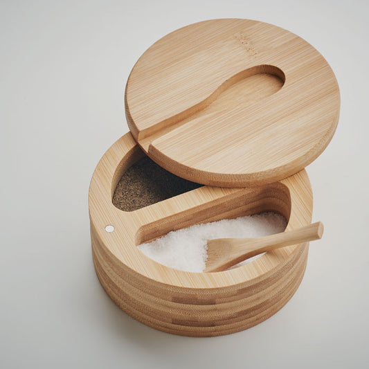 Bamboo Salt & Pepper Box with Spoon