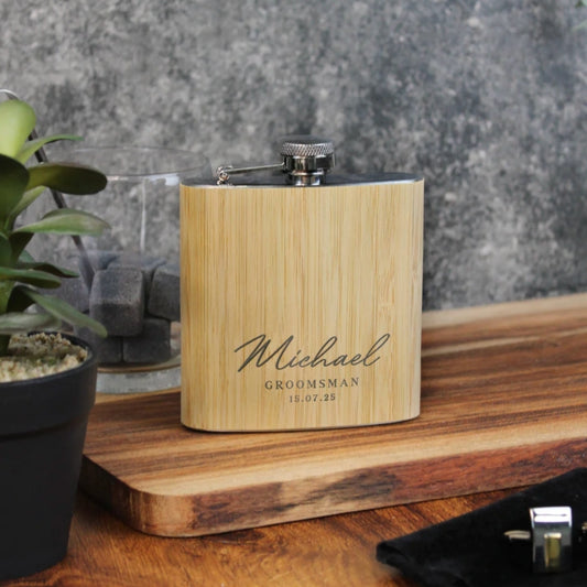 Slim Hip Flask with Bamboo Finish